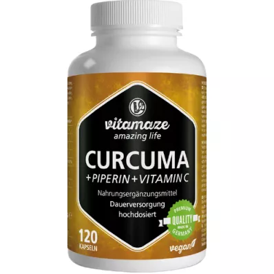 CURCUMA+PIPERIN+Wegańskie kapsułki witaminy C, 120 szt