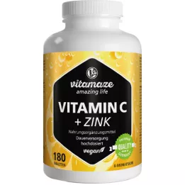 VITAMIN C 1000 mg tabletki wegańskie o wysokiej dawce + cynk, 180 szt