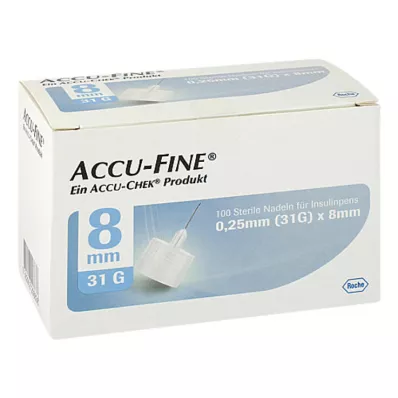 Sterylne igły Accu Fine do wstrzykiwaczy insulinowych 8 mm 31 G, 100 szt Sterylne igły Accu Fine do wstrzykiwaczy insulinowych 8 mm 31 G, 100 szt