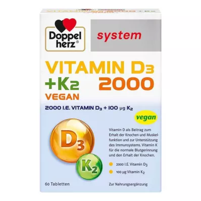 Doppelherz Witamina D3 2000 + K2 tabletki systemowe, 60 szt Doppelherz Witamina D3 2000 + K2 tabletki systemowe, 60 szt