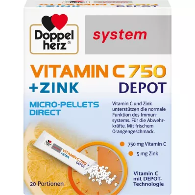 DOPPELHERZ Vitamin C 750 Depot system Pellets, 20 szt