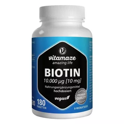 BIOTIN 10 mg wegańskie tabletki o wysokiej dawce, 180 szt