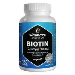 BIOTIN 10 mg wegańskie tabletki o wysokiej dawce, 180 szt