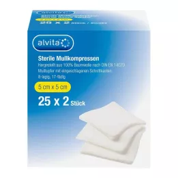 ALVITA Kompresy z gazy sterylne 5x5 cm, 25X2 szt