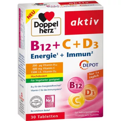DOPPELHERZ Tabletki aktywne B12+C+D3 Depot, 30 szt