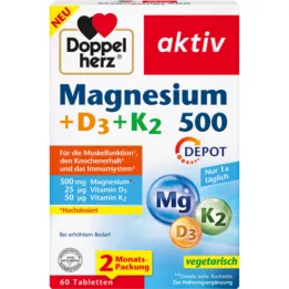 DOPPELHERZ Tabletki Magnesium 500+D3+K2 Depot, 60 kapsułek