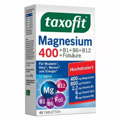 Taxofit Magnez 400 + B1 + B6 + B12 + kwas foliowy tabletki, 45 szt Taxofit Magnez 400 + B1 + B6 + B12 + kwas foliowy tabletki, 45 szt